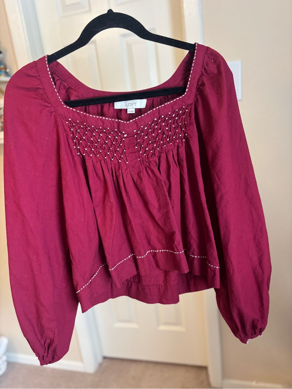 LOFT Women's Smocked Blouse - Burgundy